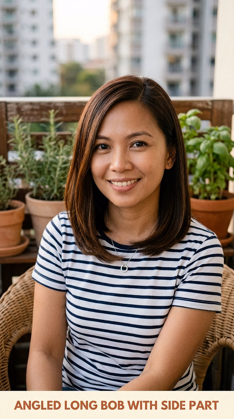 Angled Long Bob With Side Part