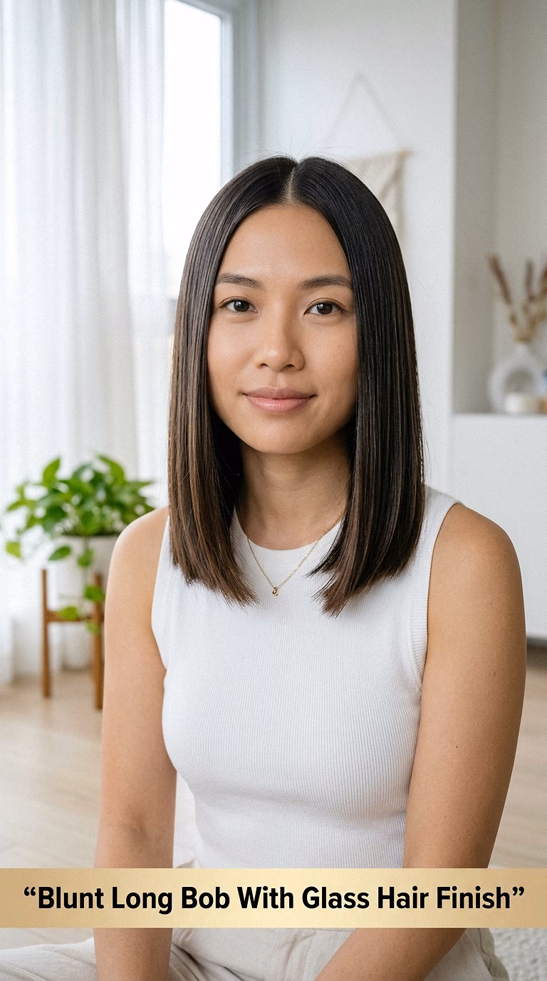 Blunt Long Bob With Glass Hair Finish