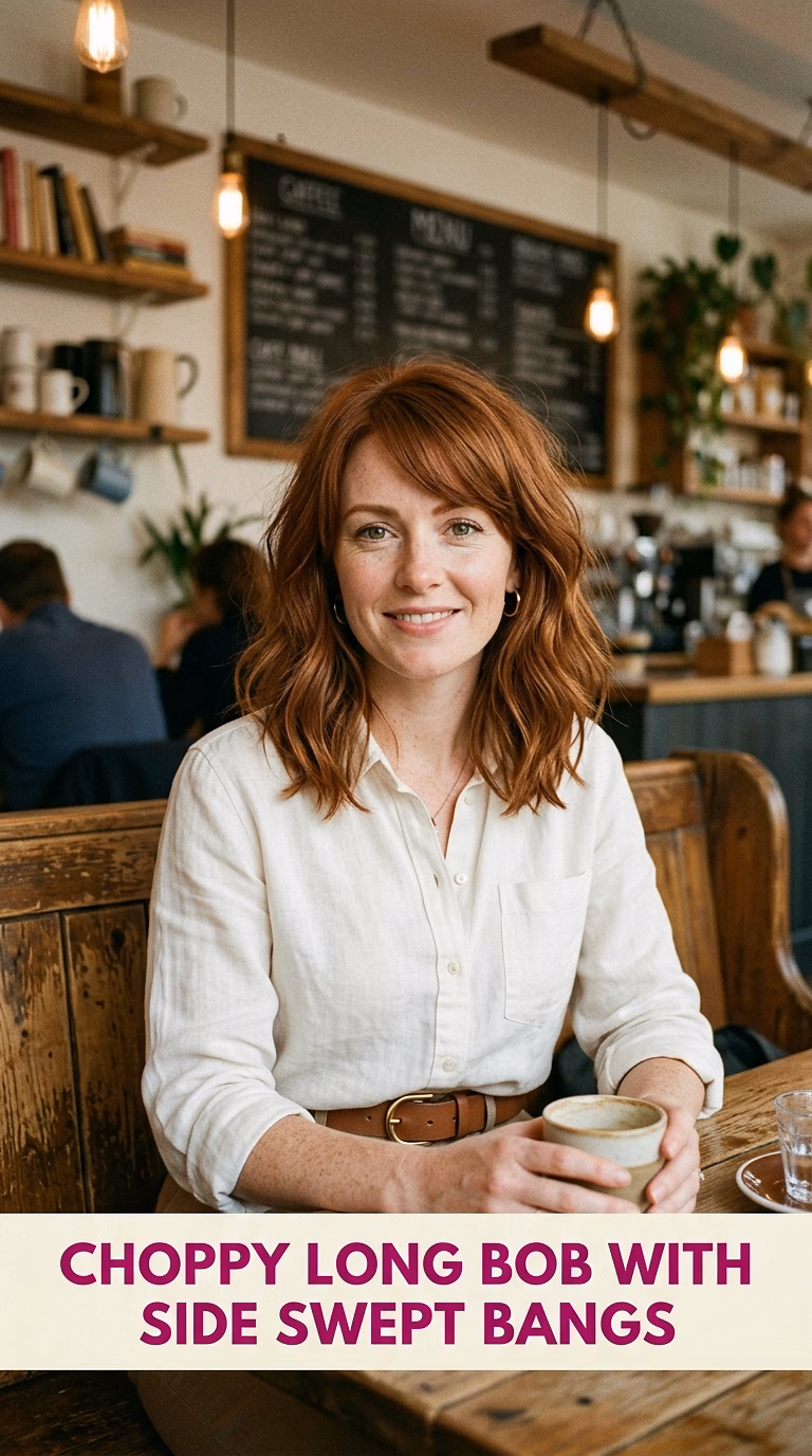 Choppy Long Bob With Side Swept Bangs