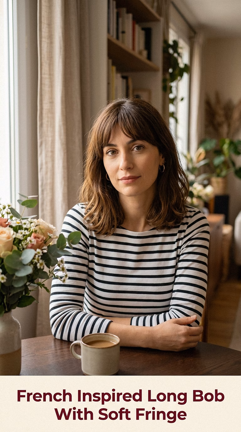 French Inspired Long Bob With Soft Fringe