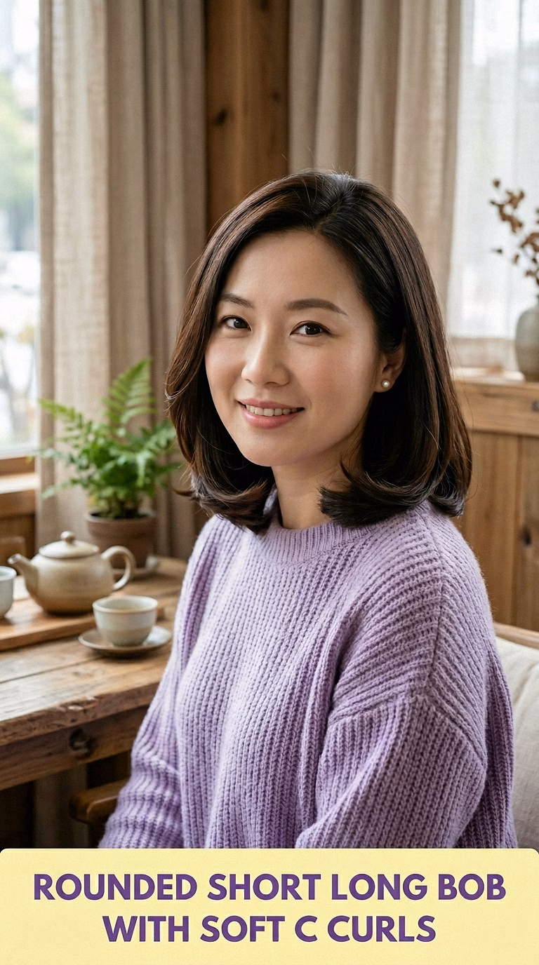 Rounded Short Long Bob With Soft C Curls
