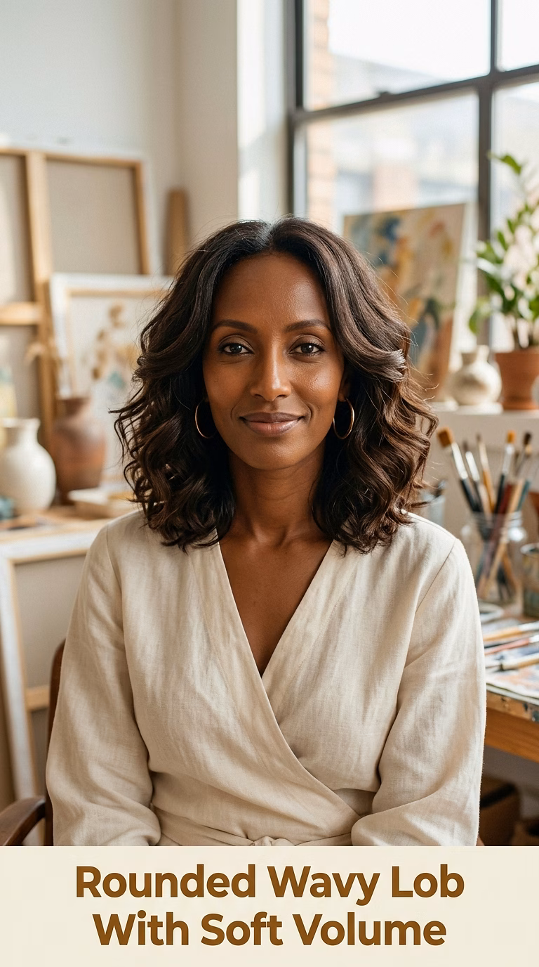 Rounded Wavy Lob With Soft Volume
