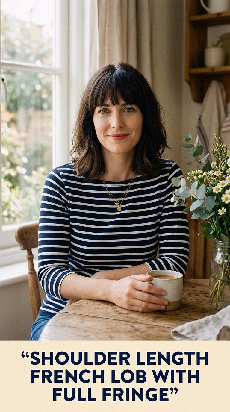 Shoulder Length French Lob With Full Fringe