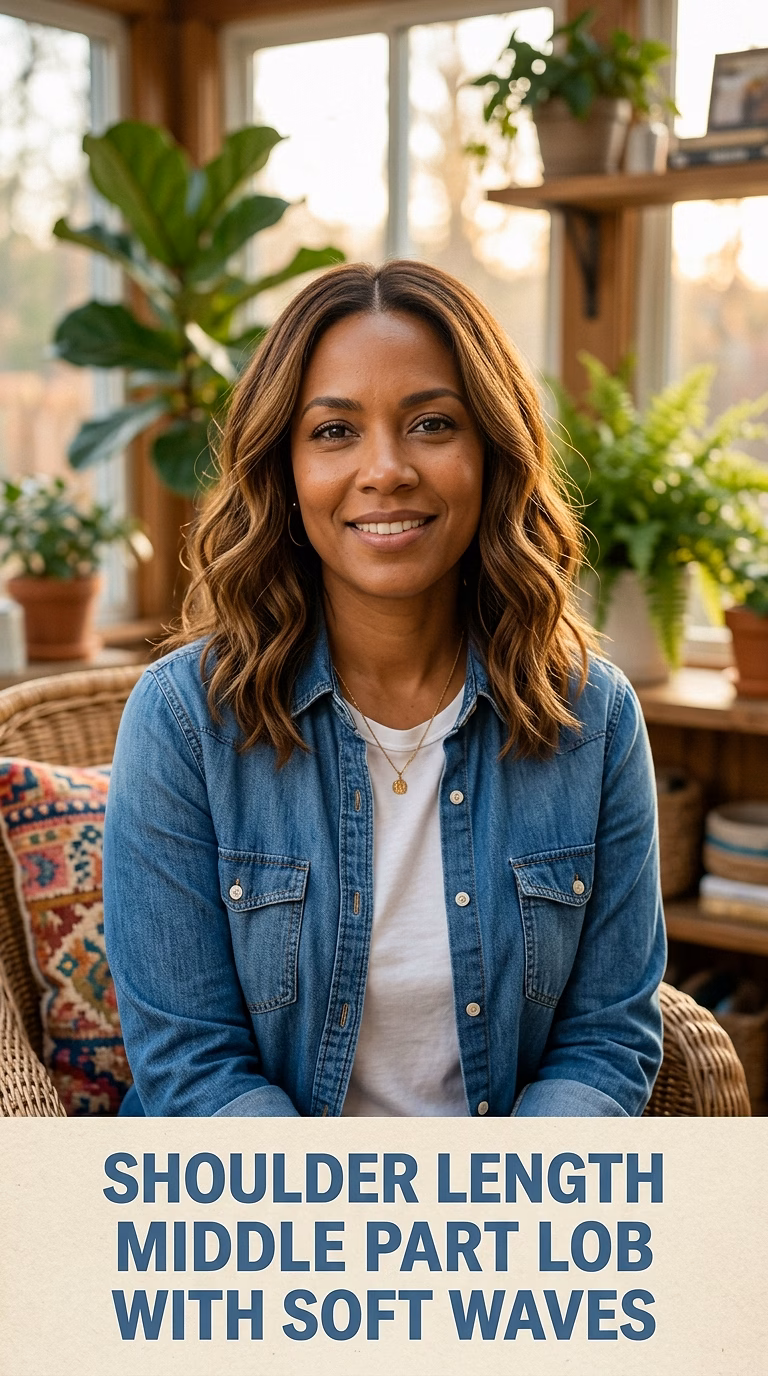 Shoulder Length Middle Part Lob With Soft Waves