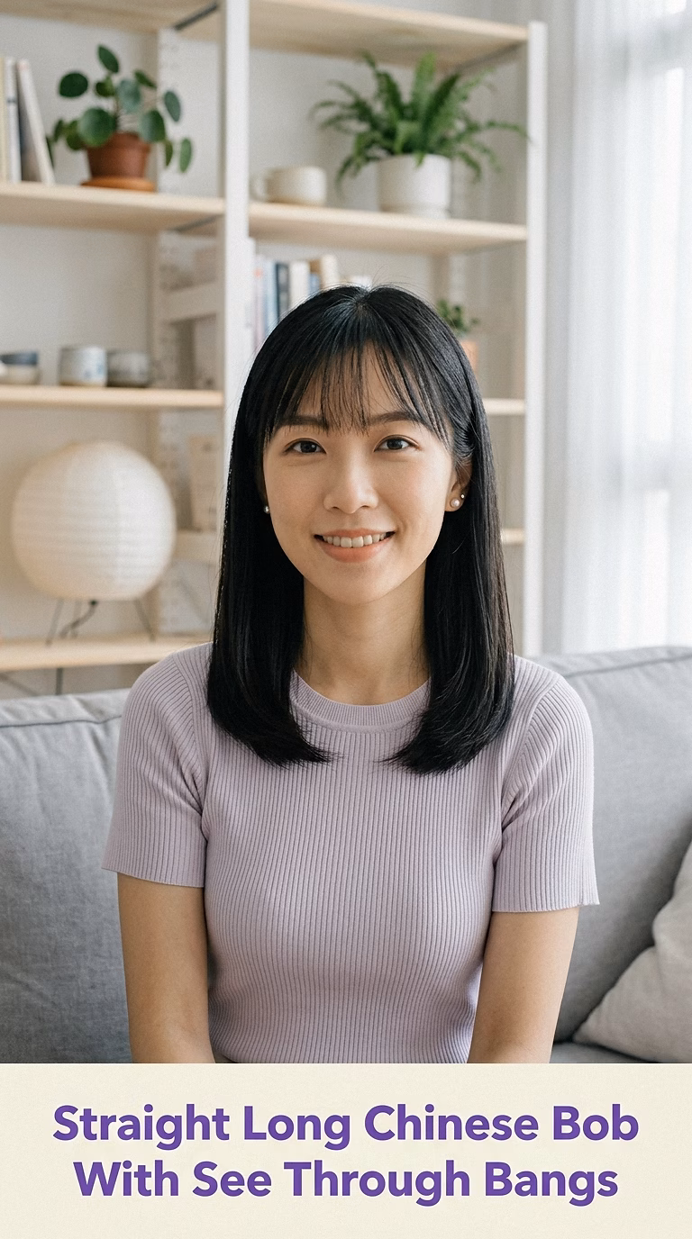 Straight Long Chinese Bob With See Through Bangs