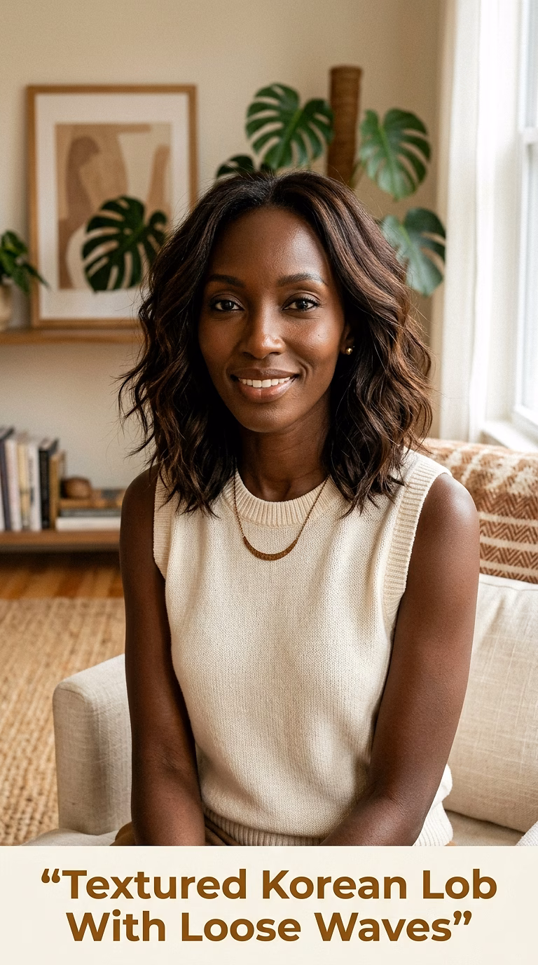 Textured Korean Lob With Loose Waves