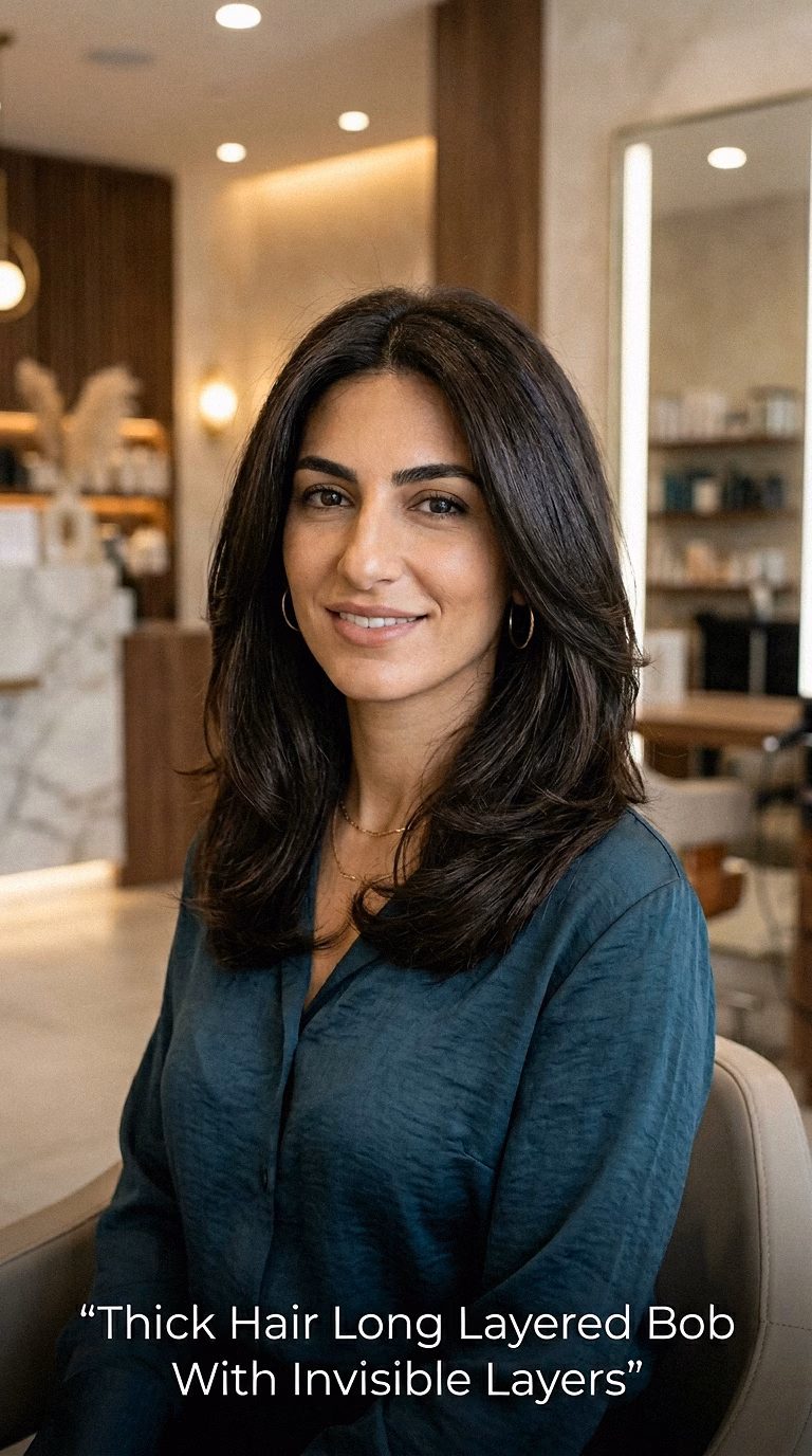 Thick Hair Long Layered Bob With Invisible Layers