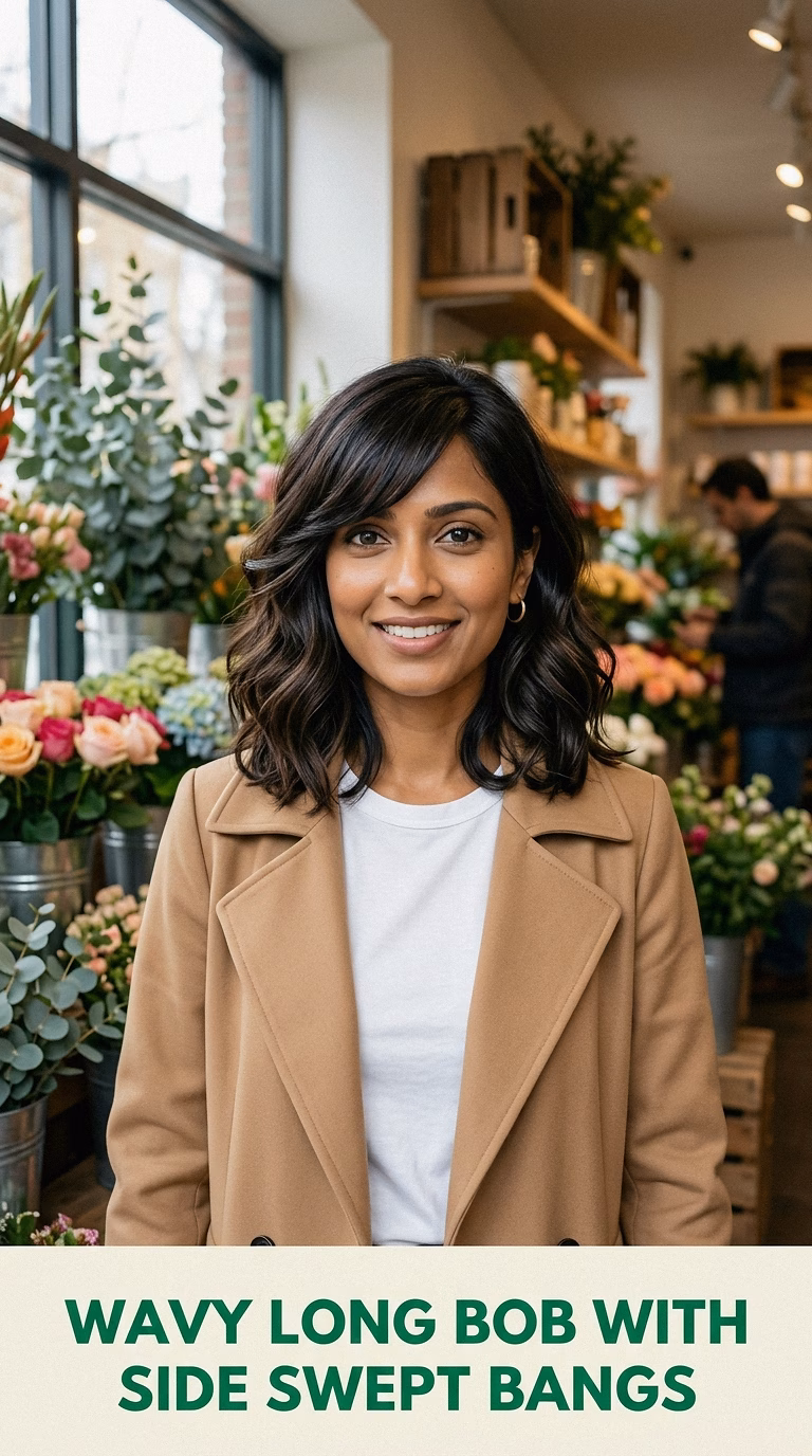 Wavy Long Bob With Side Swept Bangs