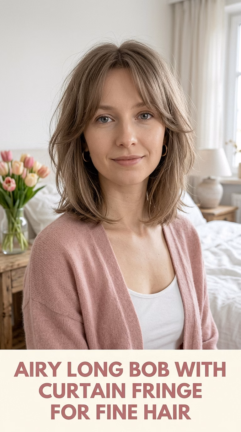 Airy Long Bob With Curtain Fringe For Fine Hair