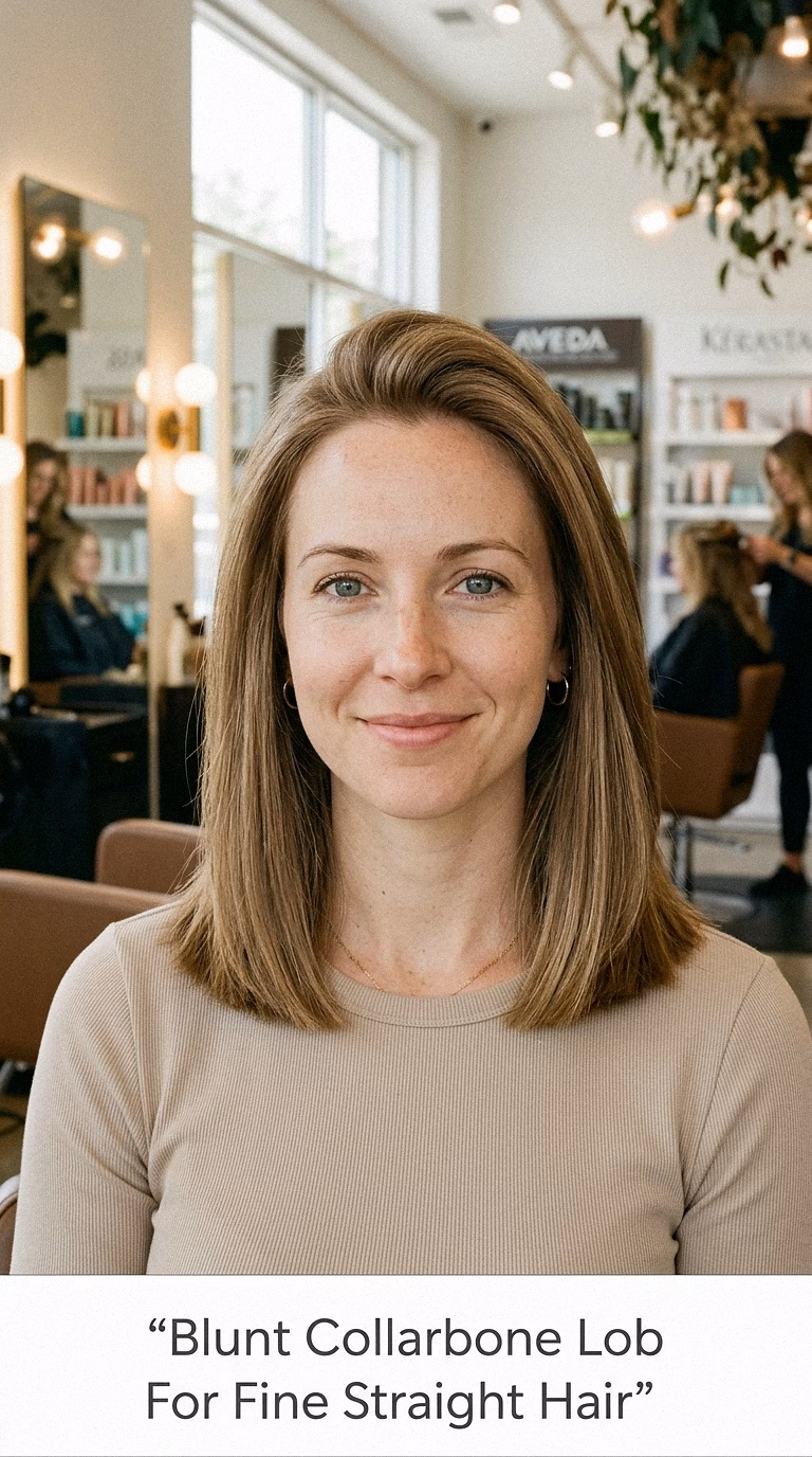 Blunt Collarbone Lob For Fine Straight Hair