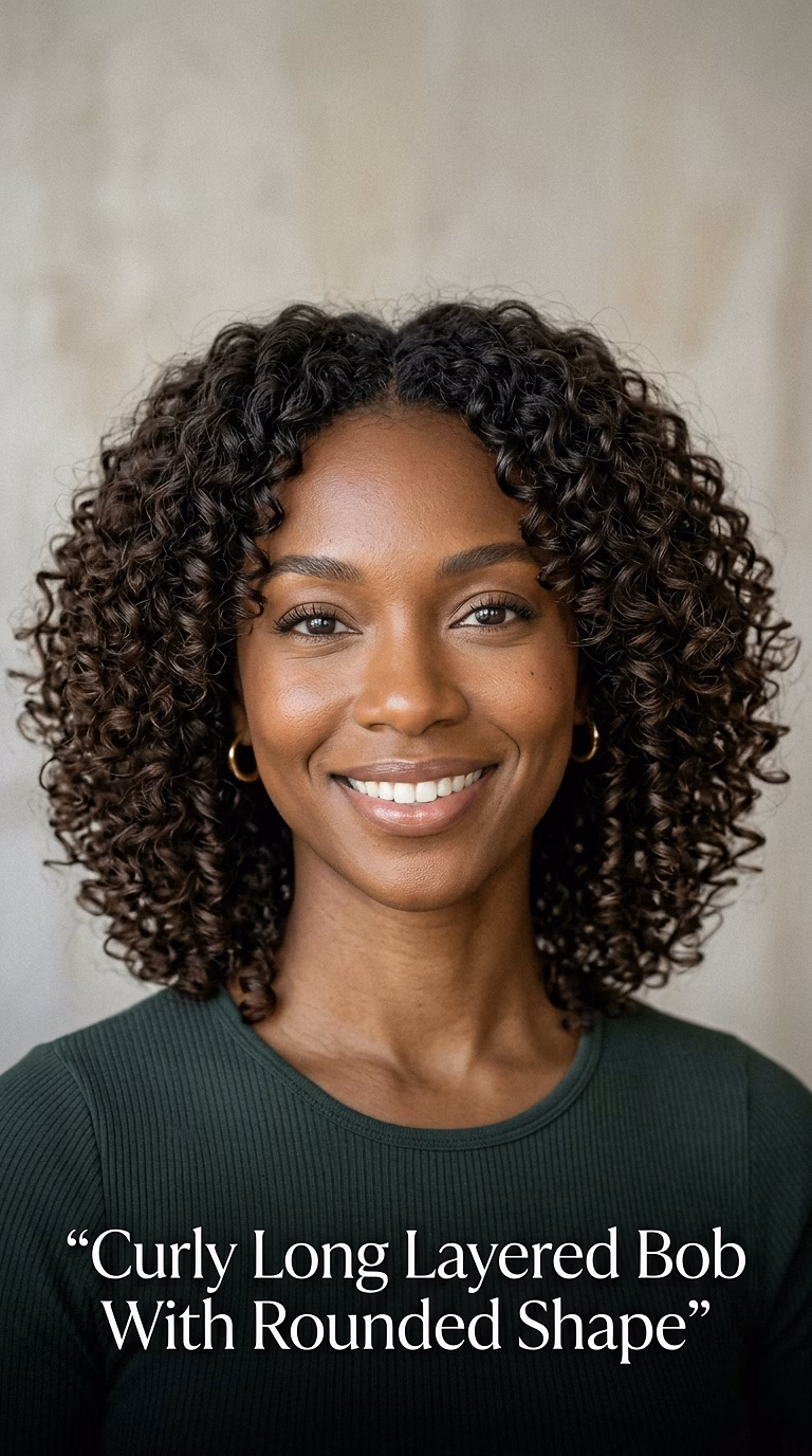 Curly Long Layered Bob With Rounded Shape