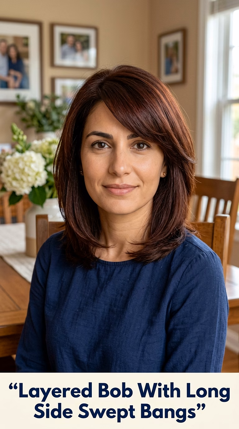 Layered Bob With Long Side Swept Bangs