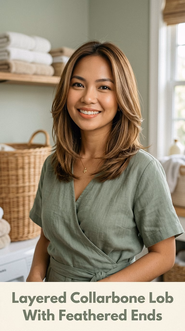 Layered Collarbone Lob With Feathered Ends
