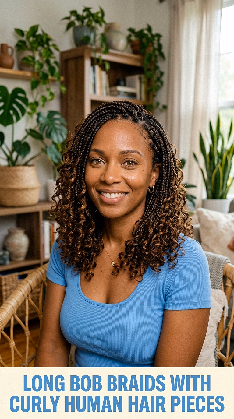 Long Bob Braids With Curly Human Hair Pieces
