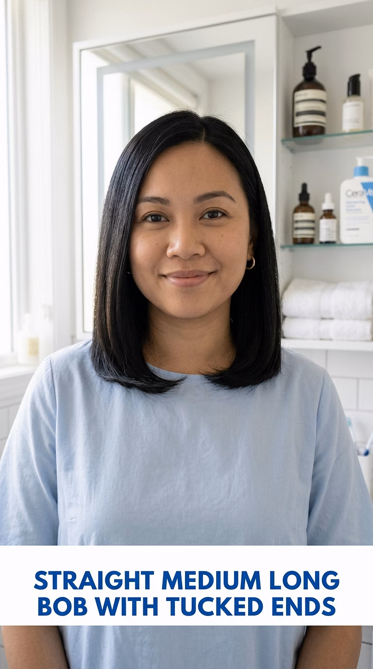 Straight Medium Long Bob With Tucked Ends