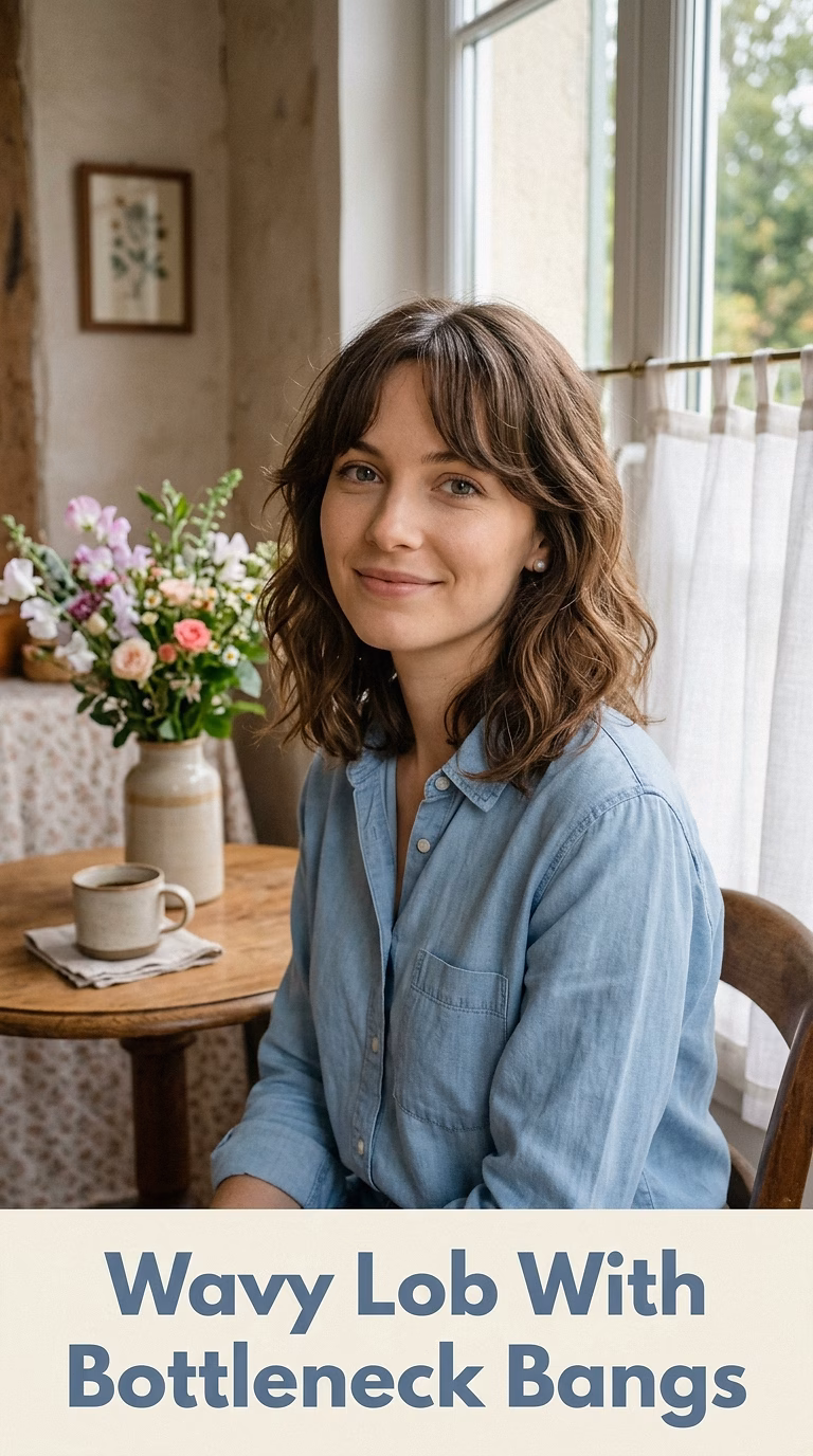 Wavy Lob With Bottleneck Bangs