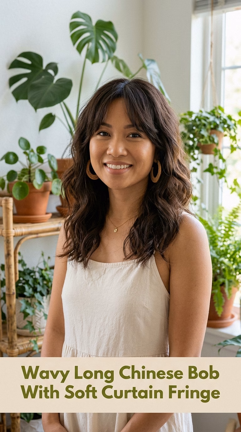 Wavy Long Chinese Bob With Soft Curtain Fringe