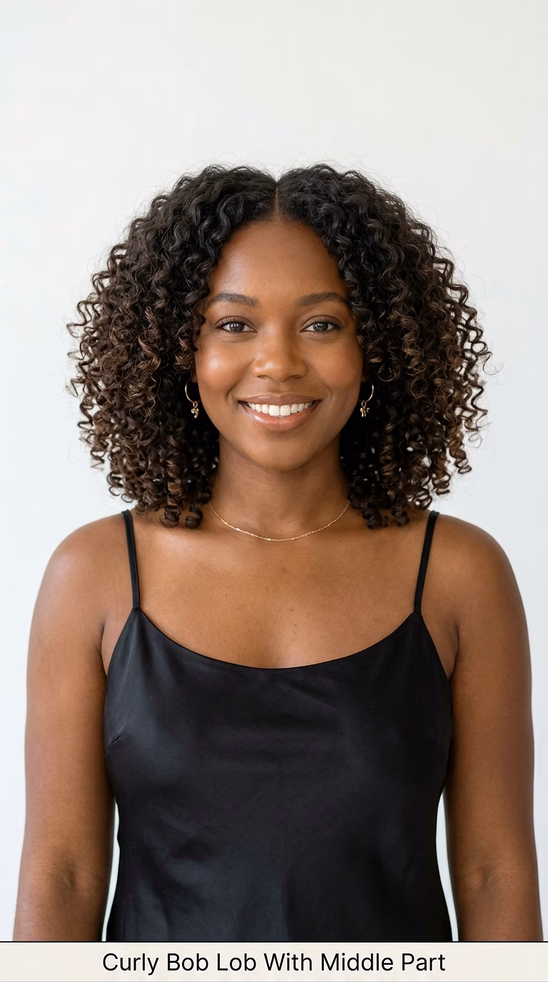 Curly Bob Lob With Middle Part