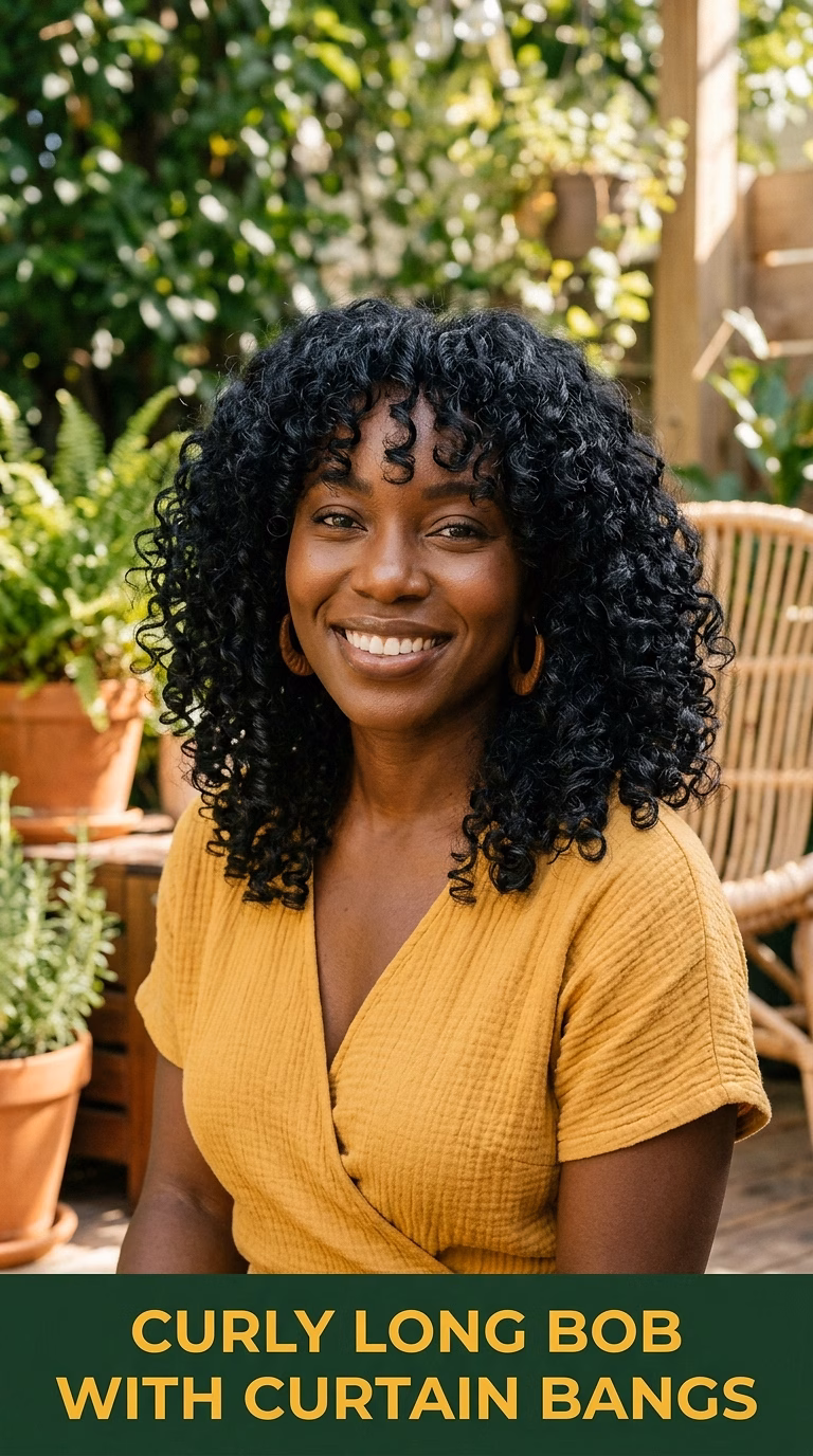 Curly Long Bob With Curtain Bangs