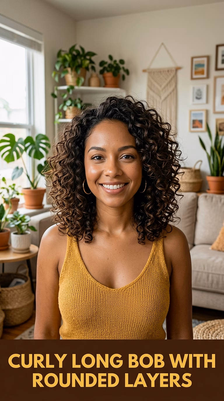 Curly Long Bob With Rounded Layers