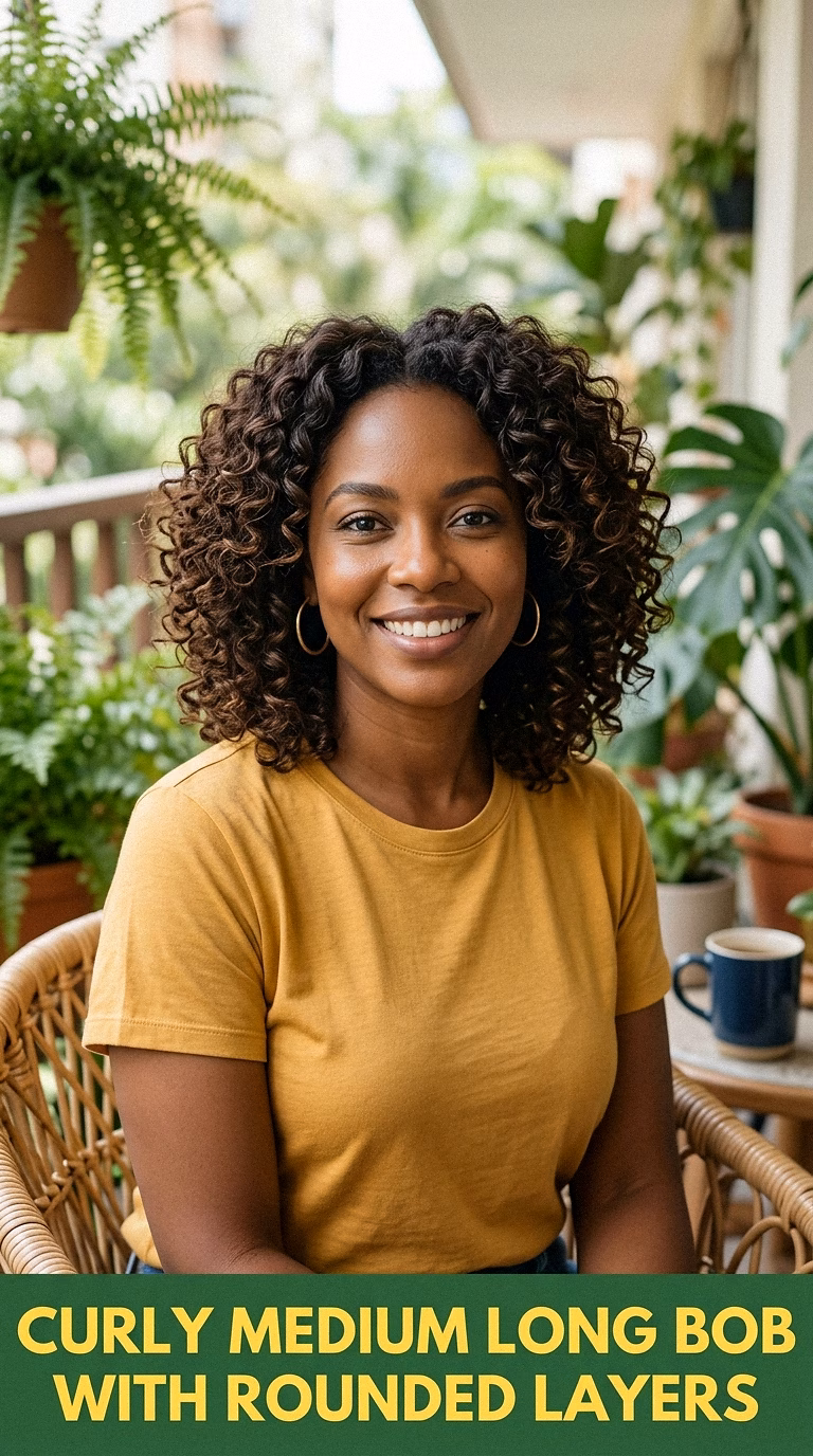 Curly Medium Long Bob With Rounded Layers