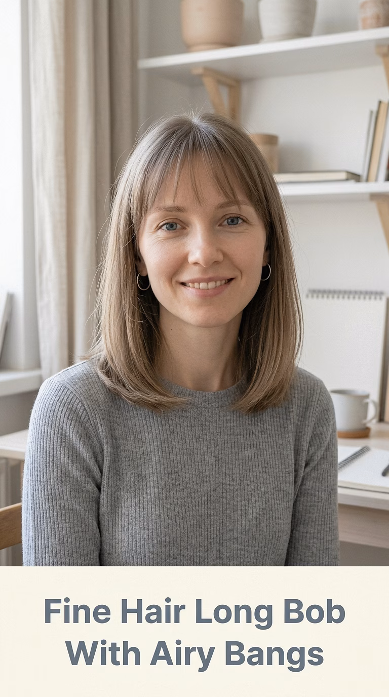 Fine Hair Long Bob With Airy Bangs