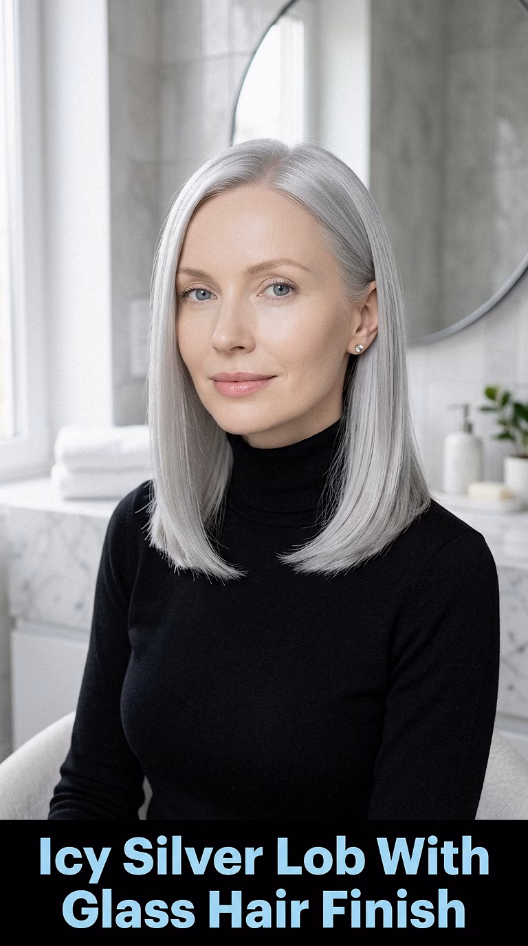 Icy Silver Lob With Glass Hair Finish