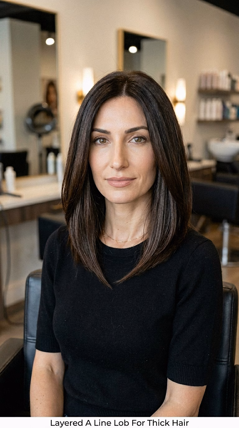 Layered A Line Lob For Thick Hair