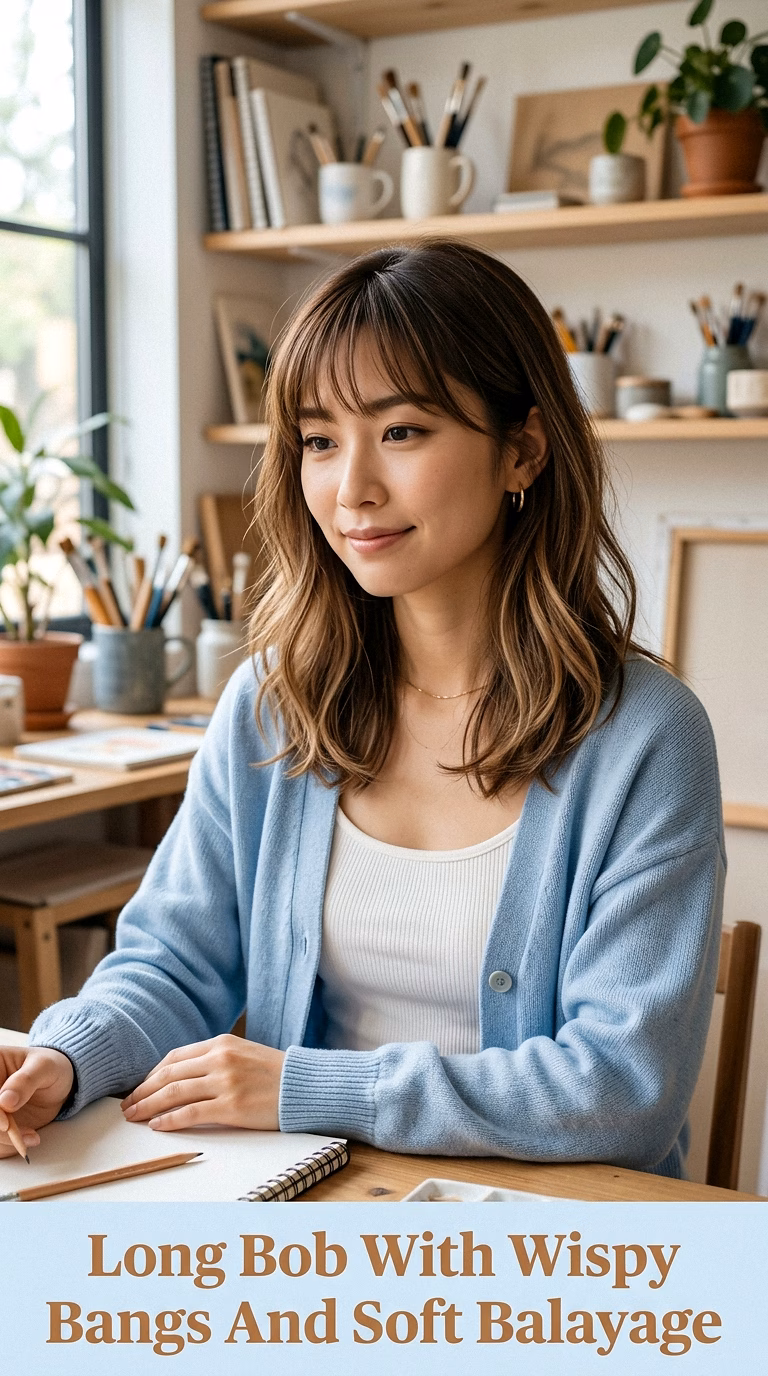 Long Bob With Wispy Bangs And Soft Balayage
