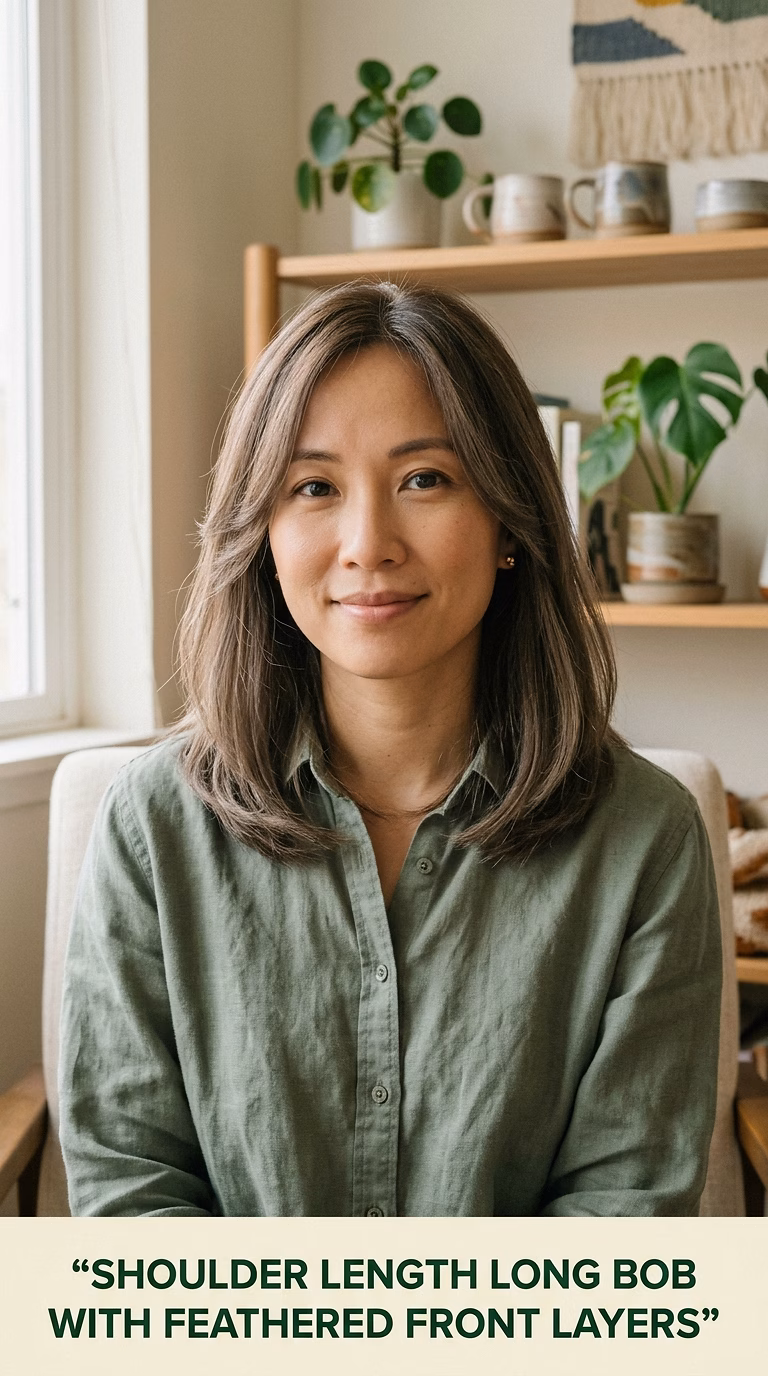Shoulder Length Long Bob With Feathered Front Layers