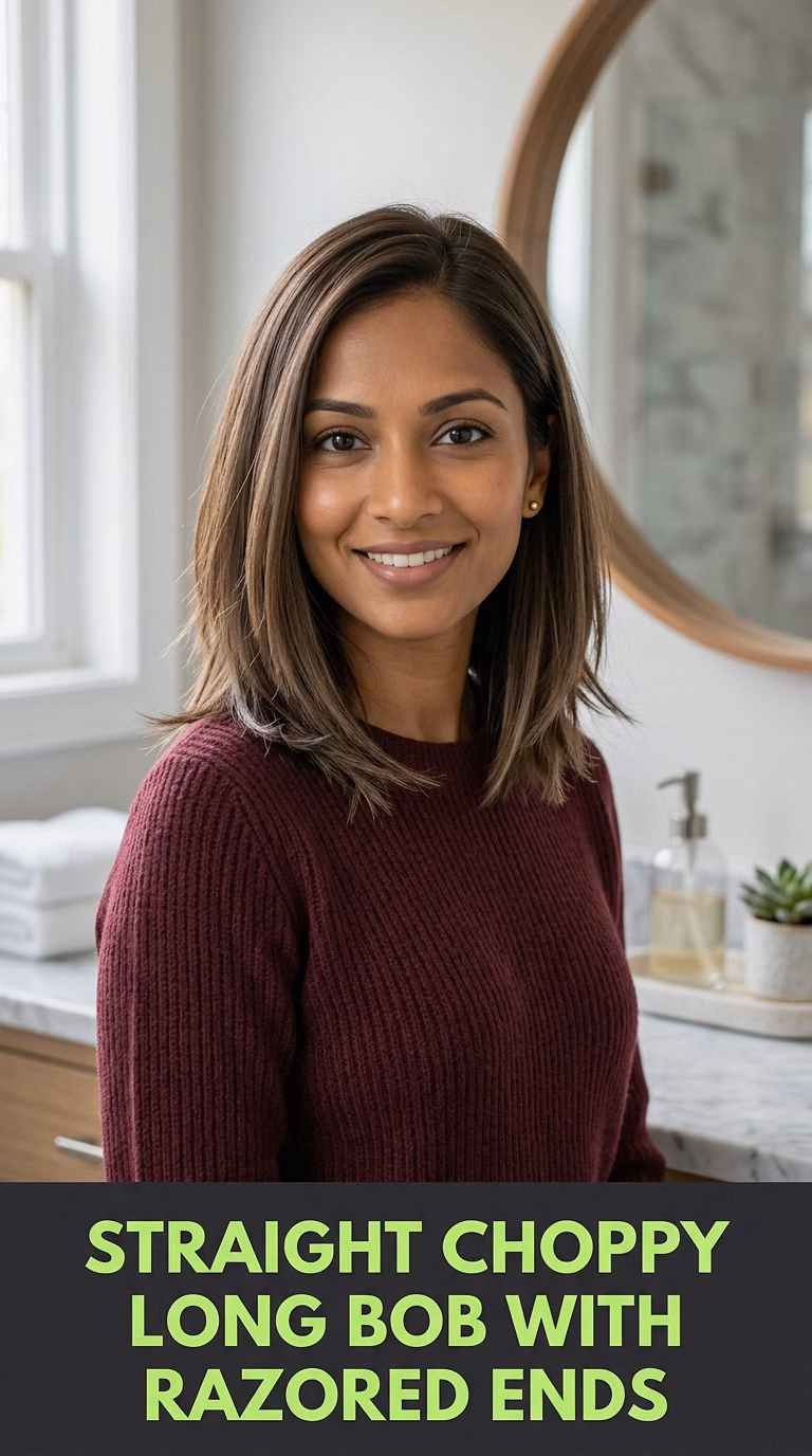 Straight Choppy Long Bob With Razored Ends