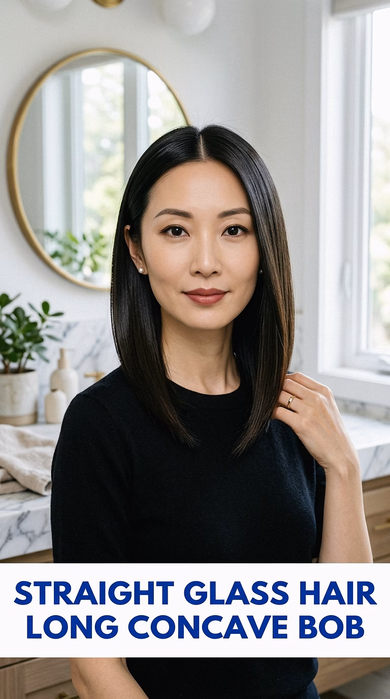 Straight Glass Hair Long Concave Bob