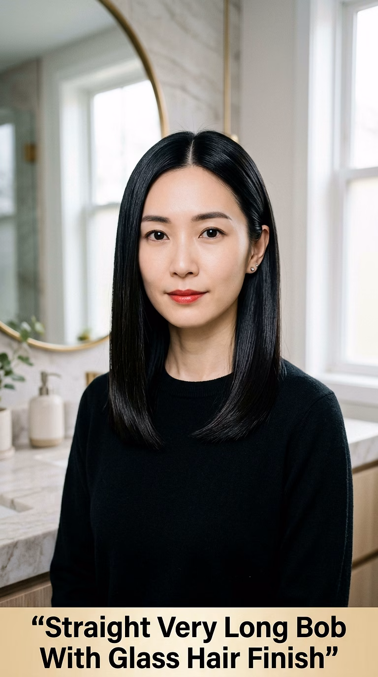 Straight Very Long Bob With Glass Hair Finish