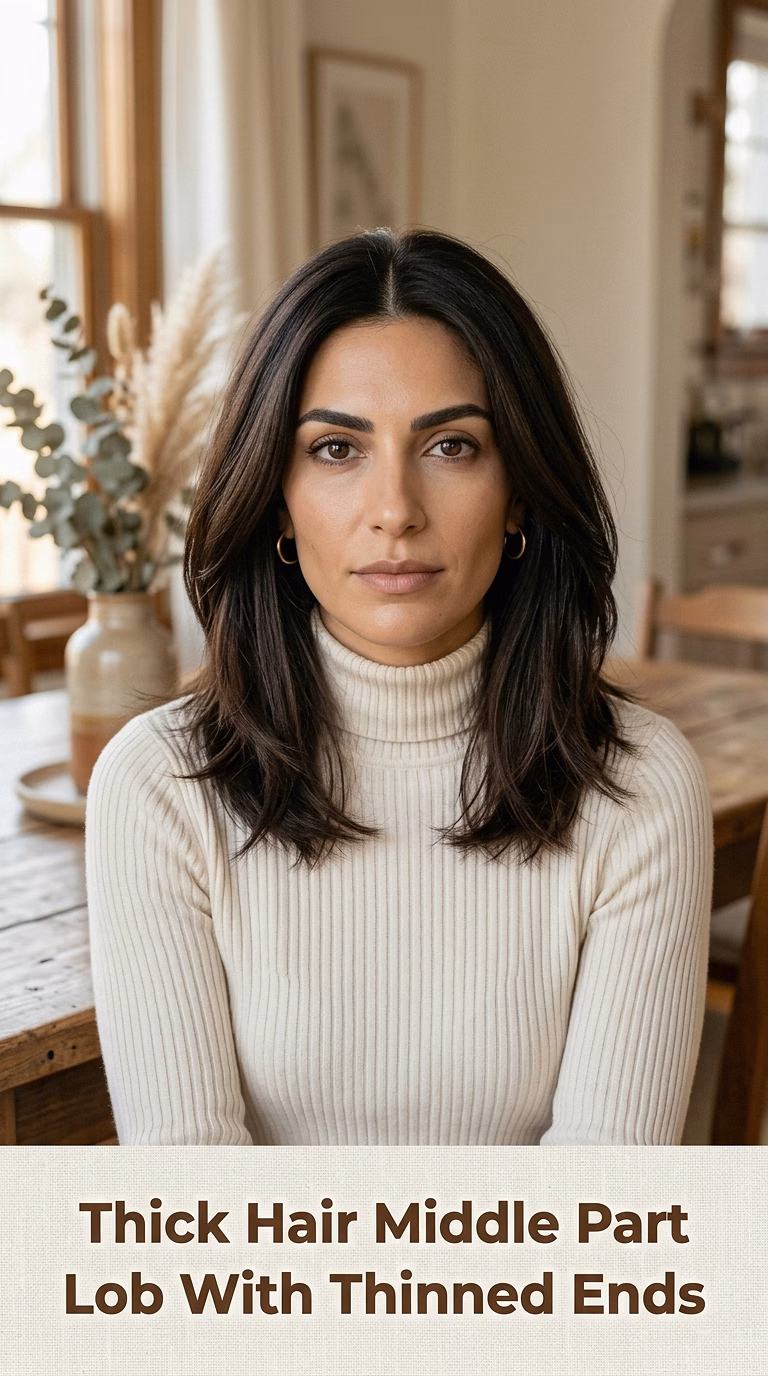 Thick Hair Middle Part Lob With Thinned Ends