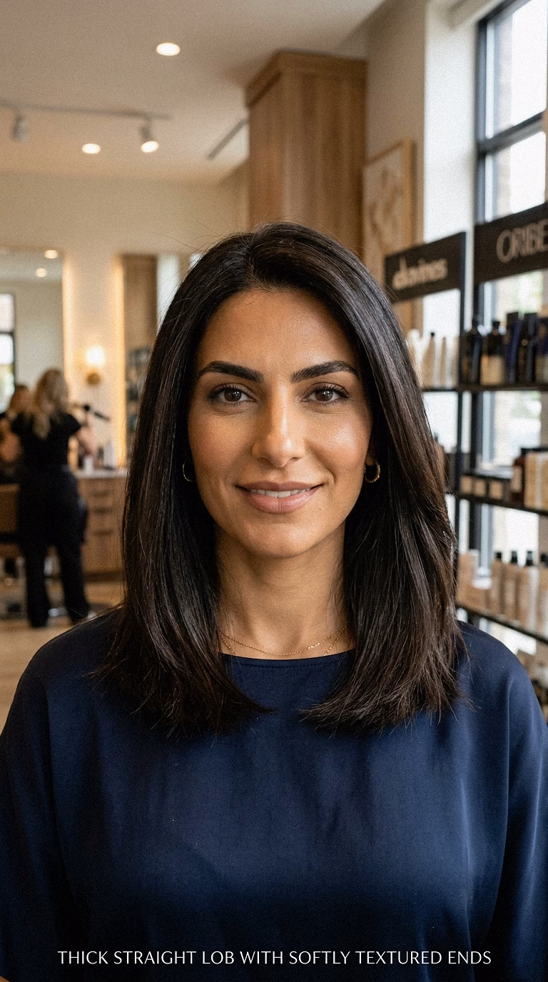Thick Straight Lob With Softly Textured Ends