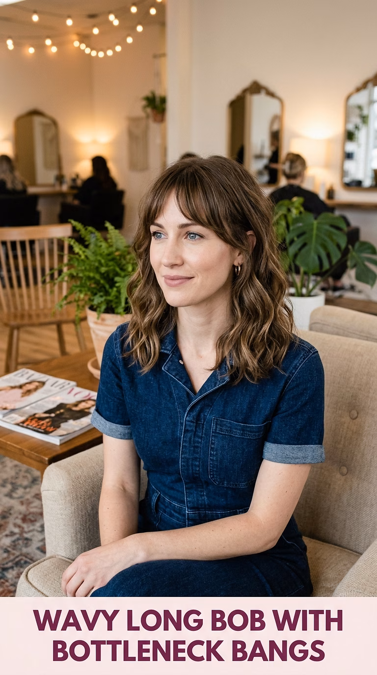 Wavy Long Bob With Bottleneck Bangs