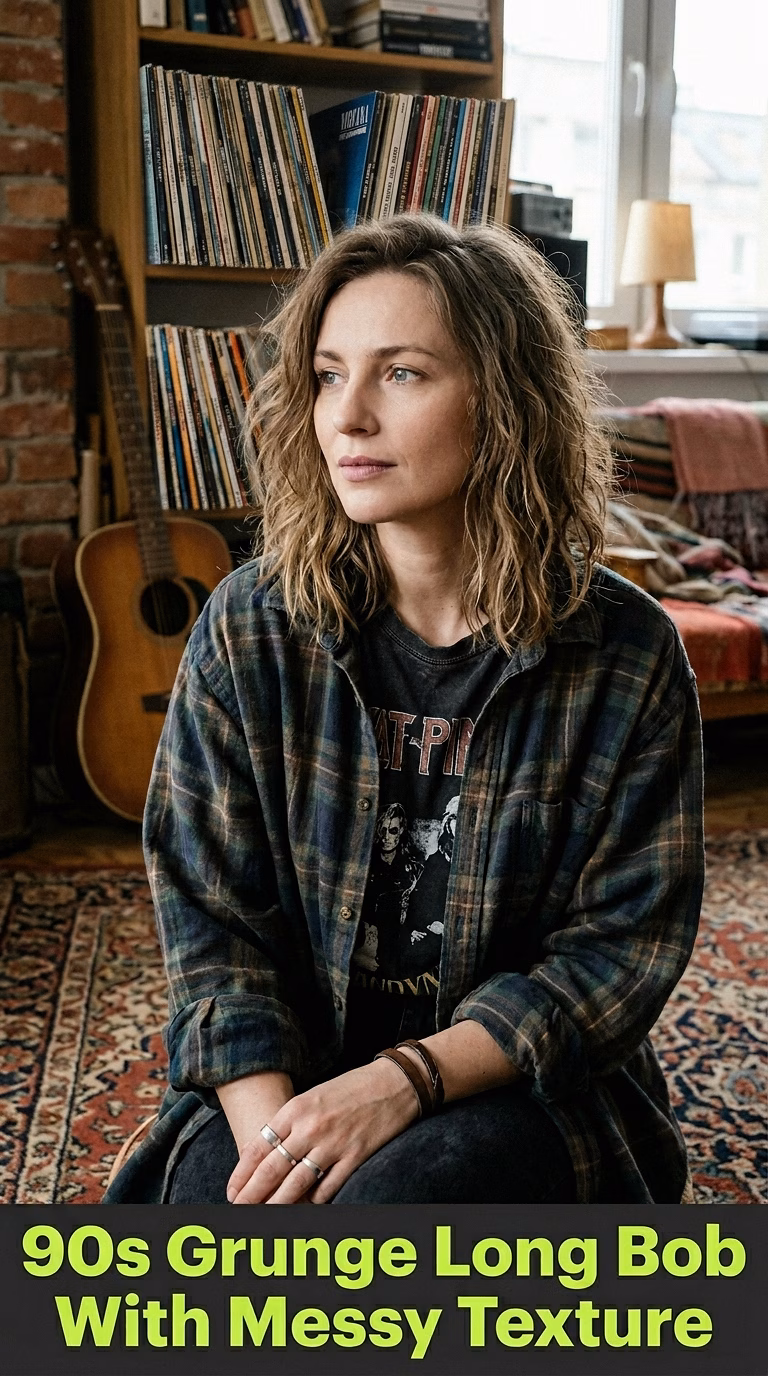 90s Grunge Long Bob With Messy Texture