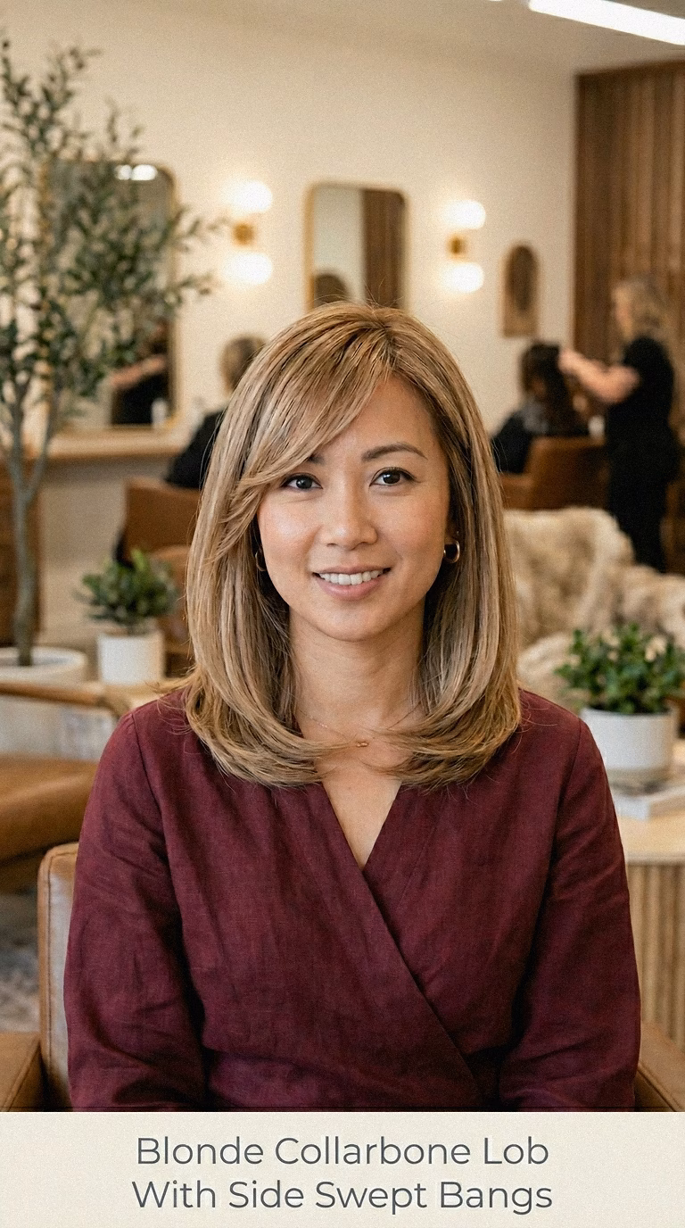 Blonde Collarbone Lob With Side Swept Bangs