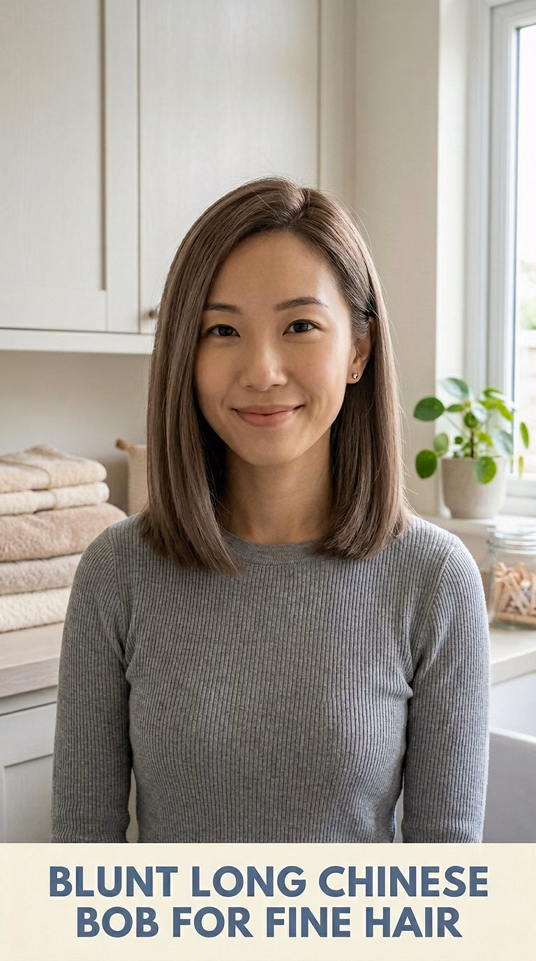 Blunt Long Chinese Bob For Fine Hair