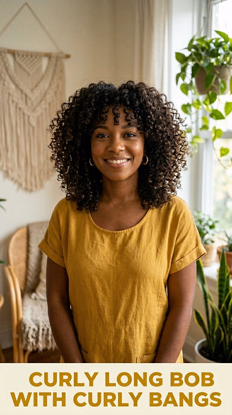 Curly Long Bob With Curly Bangs