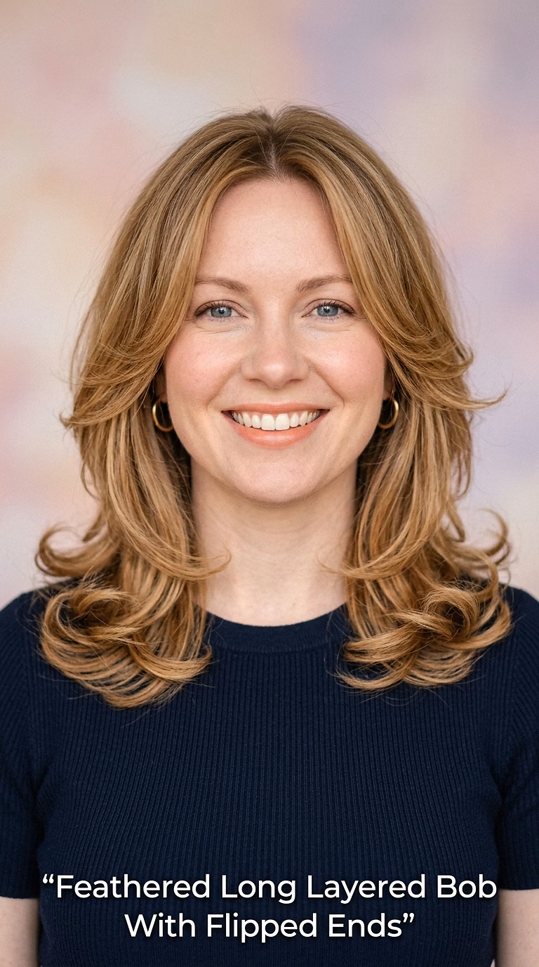 Feathered Long Layered Bob With Flipped Ends