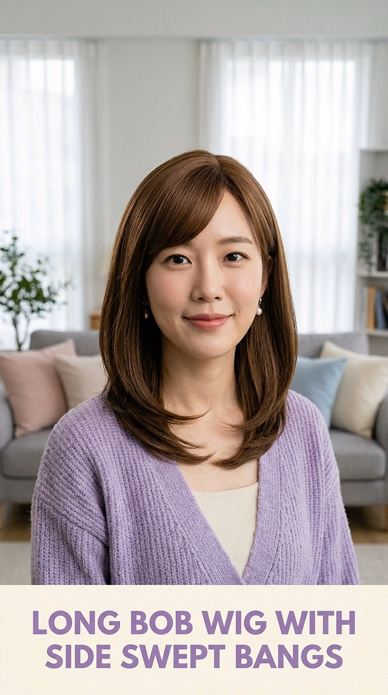 Long Bob Wig With Side Swept Bangs