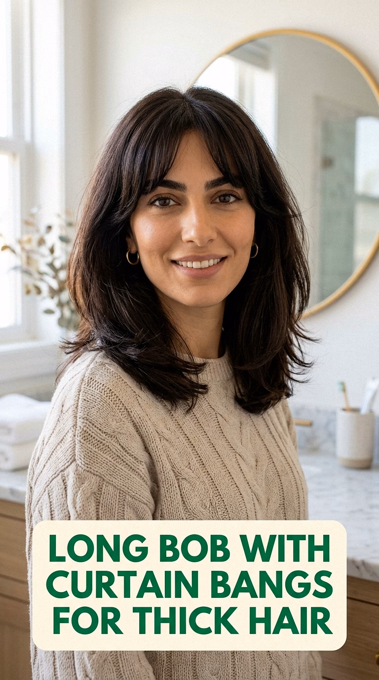 Long Bob With Curtain Bangs For Thick Hair
