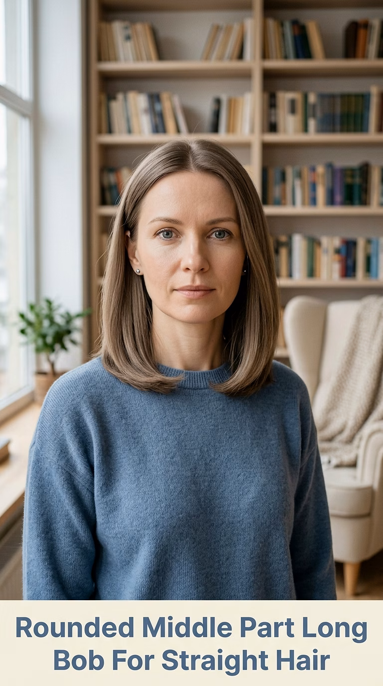Rounded Middle Part Long Bob For Straight Hair