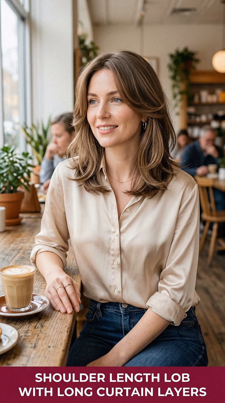 Shoulder Length Lob With Long Curtain Layers