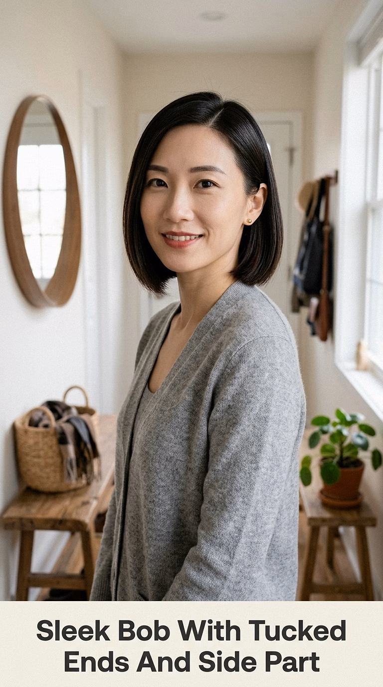 Sleek Bob With Tucked Ends And Side Part