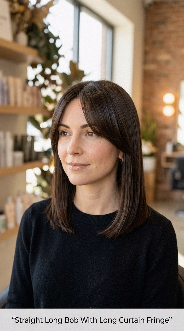 Straight Long Bob With Long Curtain Fringe