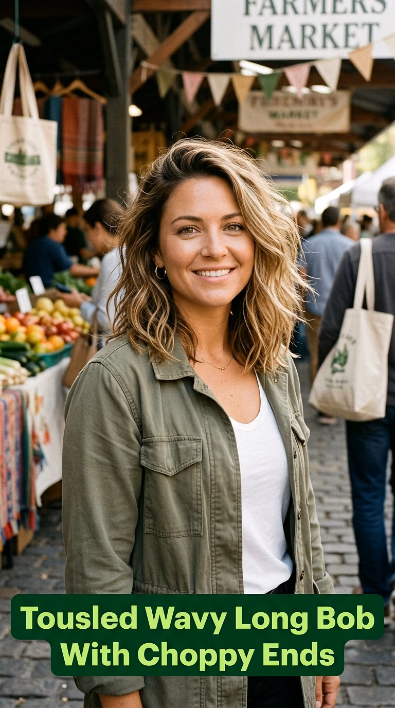 Tousled Wavy Long Bob With Choppy Ends