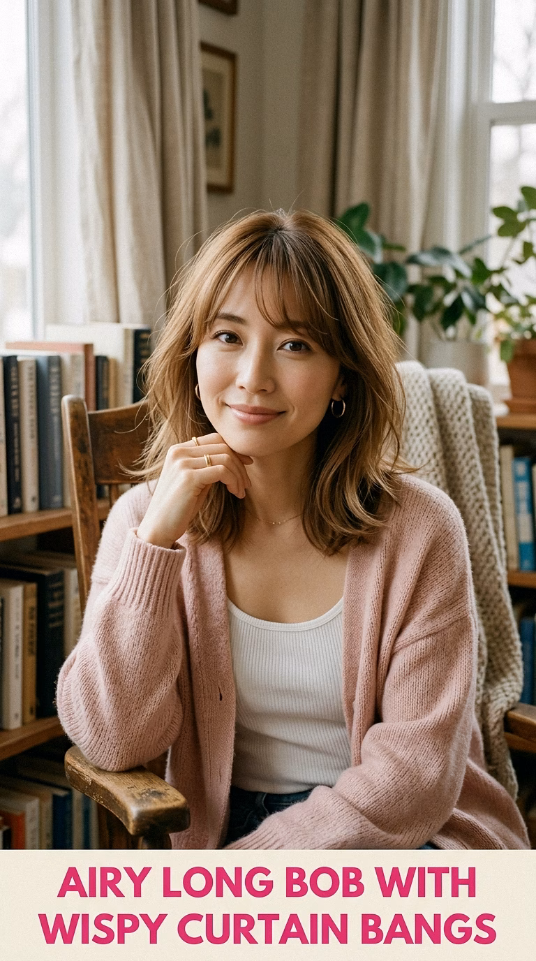 Airy Long Bob With Wispy Curtain Bangs