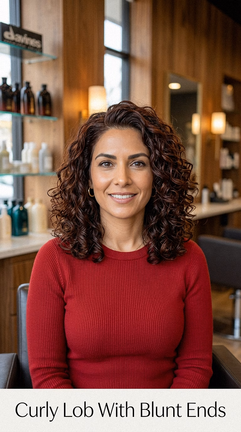 Curly Lob With Blunt Ends
